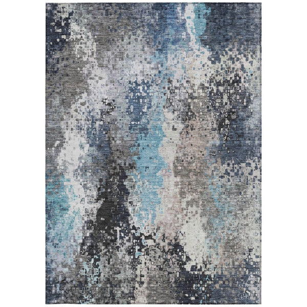 HomeRoots 5' X 8' Contemporary Denim Blue & Gray Abstract Area Rug - Durable, Washable for Indoor/Outdoor Use 639987