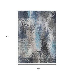 HomeRoots 5' X 8' Contemporary Denim Blue & Gray Abstract Area Rug - Durable, Washable for Indoor/Outdoor Use 639987