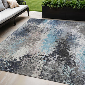 HomeRoots 5' X 8' Contemporary Denim Blue & Gray Abstract Area Rug - Durable, Washable for Indoor/Outdoor Use 639987
