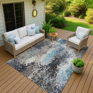HomeRoots 5' X 8' Contemporary Denim Blue & Gray Abstract Area Rug - Durable, Washable for Indoor/Outdoor Use 639987