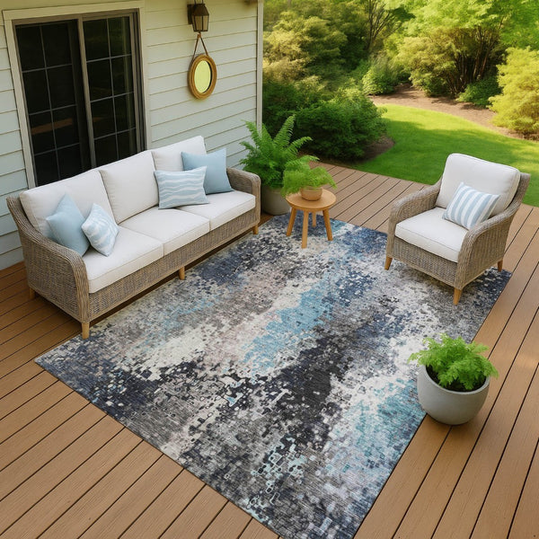 HomeRoots 5' X 8' Contemporary Denim Blue & Gray Abstract Area Rug - Durable, Washable for Indoor/Outdoor Use 639987
