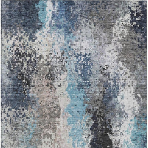 HomeRoots 5' X 8' Contemporary Denim Blue & Gray Abstract Area Rug - Durable, Washable for Indoor/Outdoor Use 639987