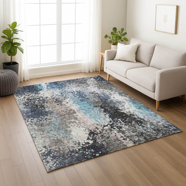 HomeRoots 5' X 8' Contemporary Denim Blue & Gray Abstract Area Rug - Durable, Washable for Indoor/Outdoor Use 639987