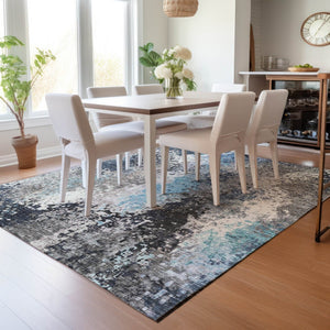 HomeRoots 5' X 8' Contemporary Denim Blue & Gray Abstract Area Rug - Durable, Washable for Indoor/Outdoor Use 639987