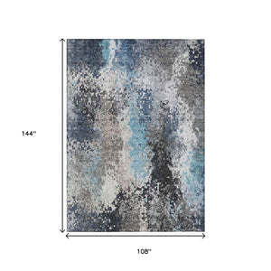 HomeRoots 9' X 12' Abstract Denim Blue Area Rug – Stylish, Washable, Indoor/Outdoor, Durable for High Traffic Areas 639990