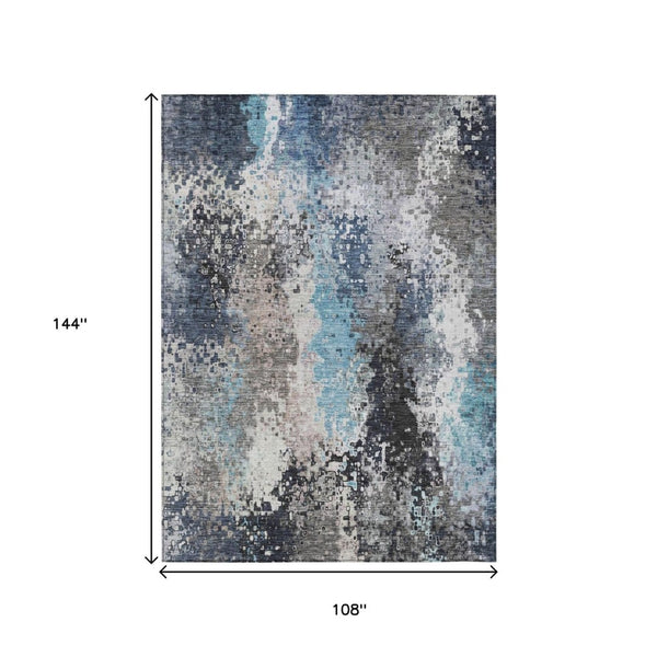 HomeRoots 9' X 12' Abstract Denim Blue Area Rug – Stylish, Washable, Indoor/Outdoor, Durable for High Traffic Areas 639990