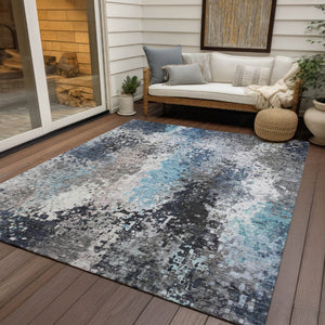 HomeRoots 9' X 12' Abstract Denim Blue Area Rug – Stylish, Washable, Indoor/Outdoor, Durable for High Traffic Areas 639990