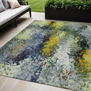HomeRoots 5' X 8' Washable Abstract Area Rug in Green, Gold & Charcoal - Stylish Indoor/Outdoor Décor Solution 639993