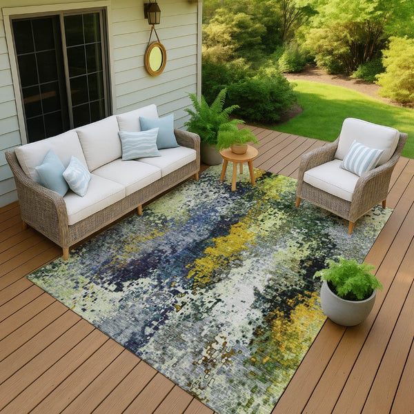 HomeRoots 5' X 8' Washable Abstract Area Rug in Green, Gold & Charcoal - Stylish Indoor/Outdoor Décor Solution 639993