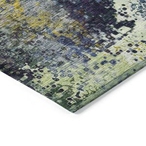 HomeRoots 5' X 8' Washable Abstract Area Rug in Green, Gold & Charcoal - Stylish Indoor/Outdoor Décor Solution 639993