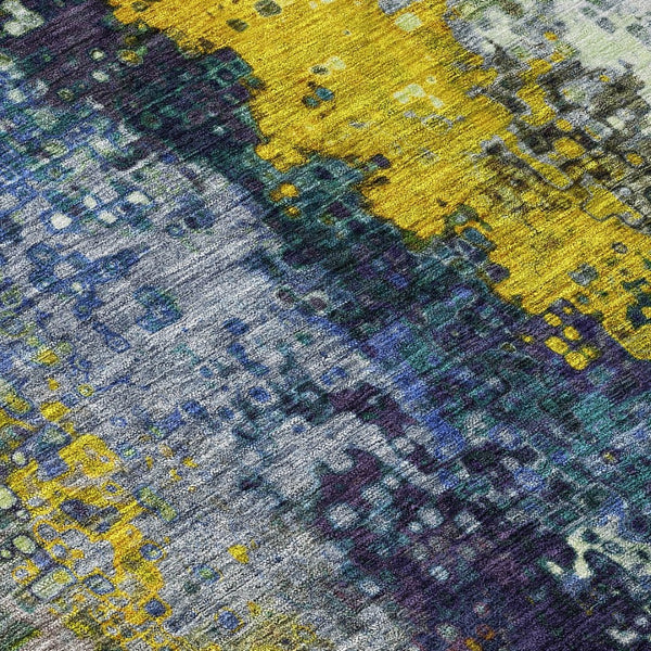 HomeRoots 5' X 8' Washable Abstract Area Rug in Green, Gold & Charcoal - Stylish Indoor/Outdoor Décor Solution 639993