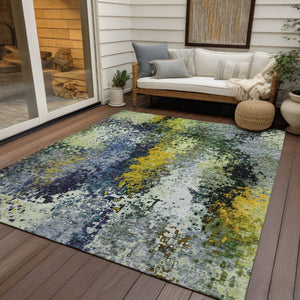 HomeRoots 5' X 8' Washable Abstract Area Rug in Green, Gold & Charcoal - Stylish Indoor/Outdoor Décor Solution 639993