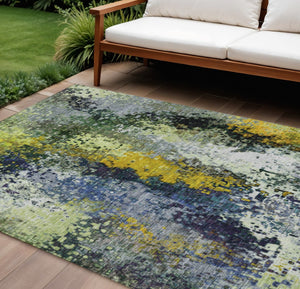 HomeRoots 8' X 10' Washable Green Gold Charcoal Abstract Area Rug - Stylish Indoor/Outdoor Decor for All Spaces 639995