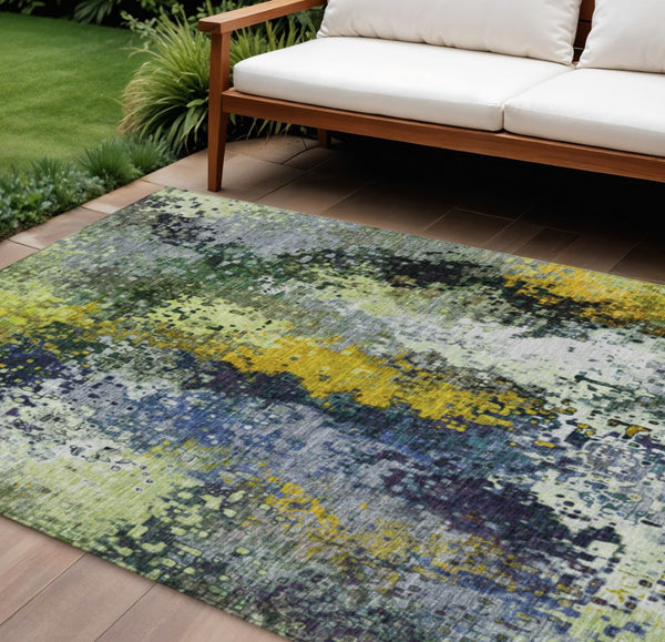 HomeRoots 8' X 10' Washable Green Gold Charcoal Abstract Area Rug - Stylish Indoor/Outdoor Decor for All Spaces 639995