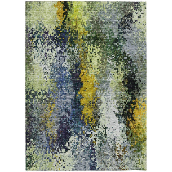 HomeRoots 9' X 12' Abstract Green Gold Charcoal Washable Area Rug for Indoor & Outdoor High-Traffic Use 639996