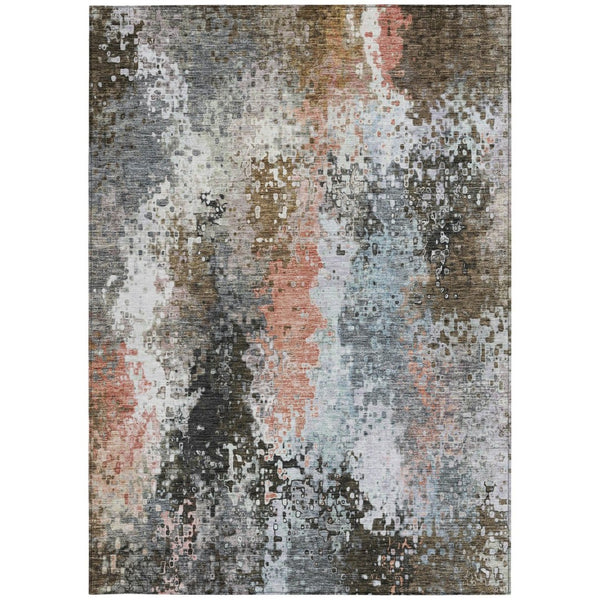 HomeRoots 5' X 8' Abstract Area Rug in Granite Gray, Ivory & Coral - Washable, Durable for Indoor/Outdoor Use 639999