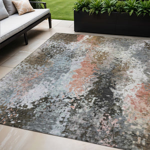 HomeRoots 5' X 8' Abstract Area Rug in Granite Gray, Ivory & Coral - Washable, Durable for Indoor/Outdoor Use 639999