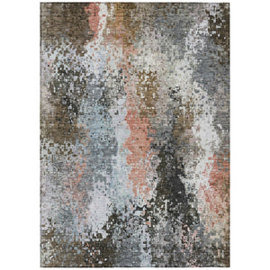 HomeRoots 5' X 8' Abstract Area Rug in Granite Gray, Ivory & Coral - Washable, Durable for Indoor/Outdoor Use 639999