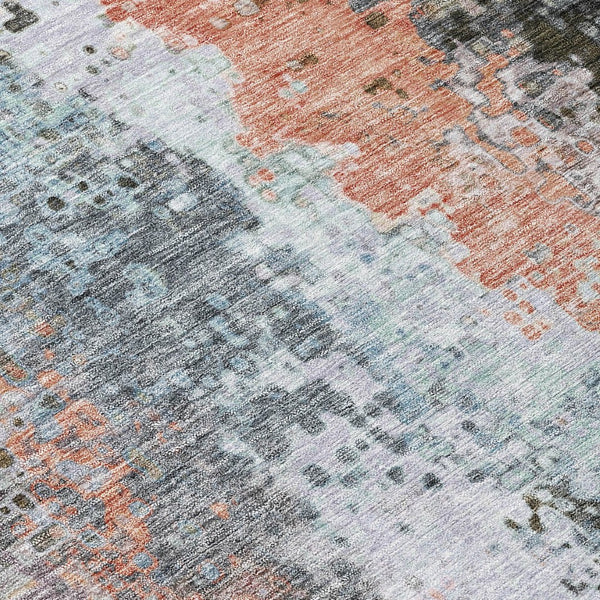 HomeRoots 5' X 8' Abstract Area Rug in Granite Gray, Ivory & Coral - Washable, Durable for Indoor/Outdoor Use 639999