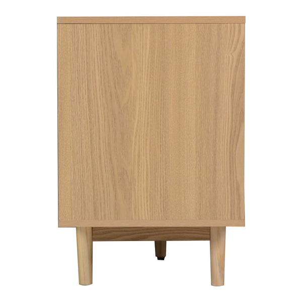 English Elm Boho Natural Rattan TV Stand for Up to 85" TVs, 3 Drawers + Cabinets & Open Shelves, Modern Wood console with organic texture and sturdy 110 lb capacity N710P339452P