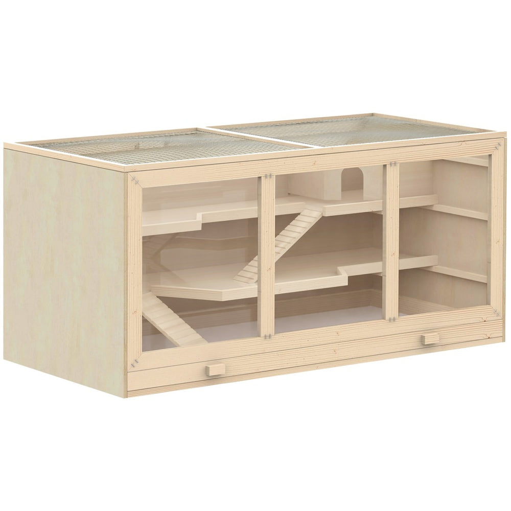 English Elm Pawhut Solid Wood Outdoor Cat House Two Story Shelter with Balcony Asphalt Roof W2225P173815