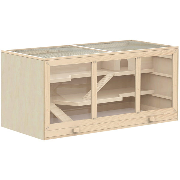 English Elm Pawhut Solid Wood Outdoor Cat House Two Story Shelter with Balcony Asphalt Roof W2225P173815