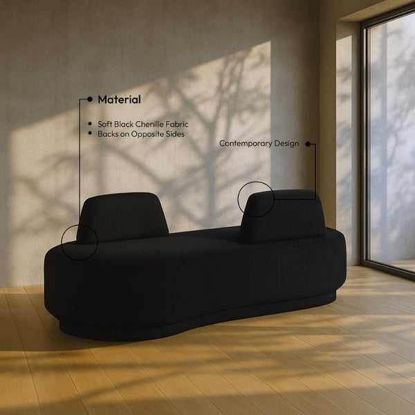 Meridian Furniture Argyle Reversible Chaise Lounge Sofa with Plush Upholstery for Modern Living Room Comfort Black Chenille Fabric 639Black-Chaise