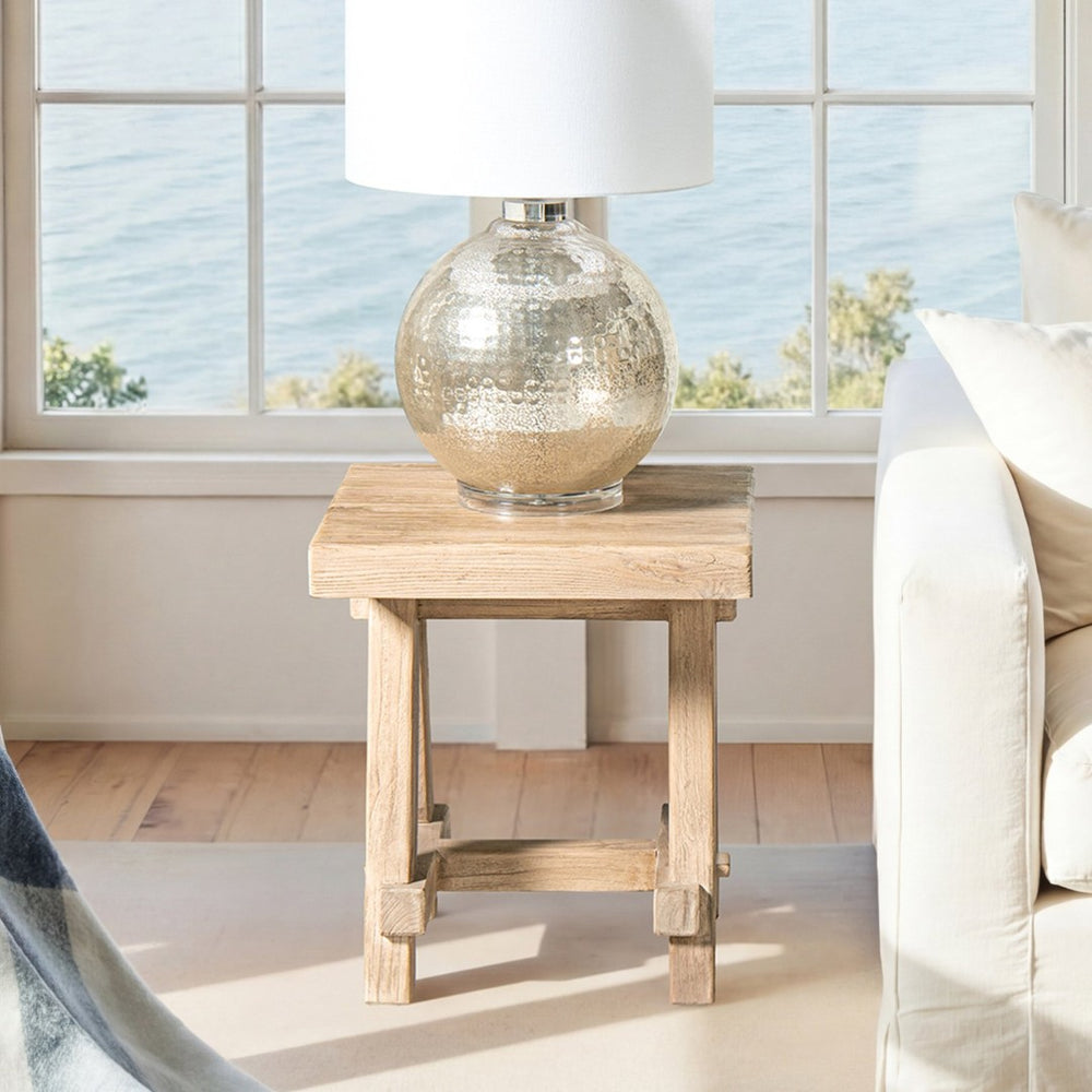 English Elm Hawthorne Reclaimed Elm Square Side Table with Trestle Base for Modern Rustic Interiors Natural B2719P474459