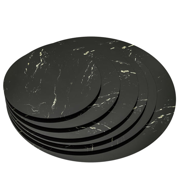 English Elm 28"inch Round Tempered Glass Tabletop Marble Print Polished Edge Indoor Outdoor Black W241P361470