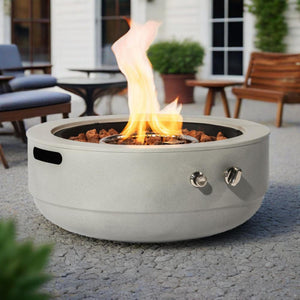 English Elm 24" Propane Fire Pit Bowl 50,000 BTU with Pulse Ignition, Stainless Steel Burner, Lava Rocks, Grey W853P193938