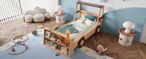 English Elm Twin Pine Treehouse Floor Bed with Padded Rails and Cabin Roofline for Kids W1580S00472