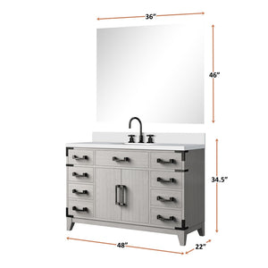 English Elm White Oak Single Bath Vanity Set With White Quartz Top, Chrome Faucet & 46" Mirror For Easy Upgrade B2731S02018-GIGA