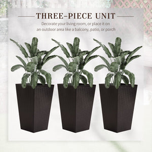 English Elm Outsunny Set Of 3 Stylish Tall Planters With Drainage Holes For Indoor & Outdoor Use – Brown Color! W2225P174481-GIGA