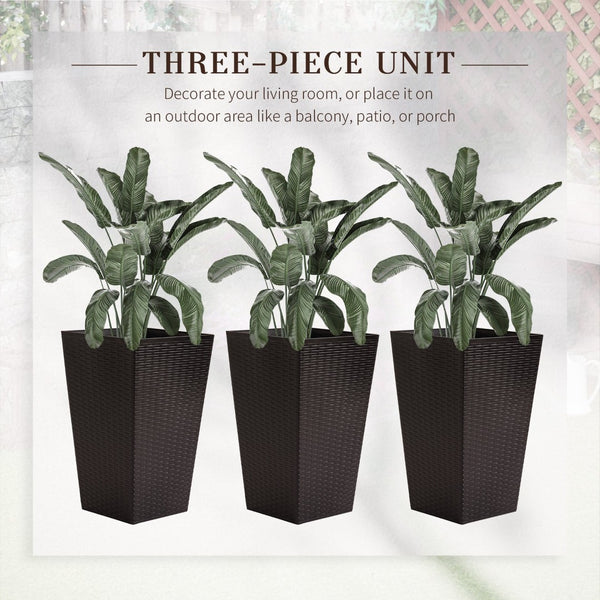 English Elm Outsunny Set Of 3 Stylish Tall Planters With Drainage Holes For Indoor & Outdoor Use – Brown Color! W2225P174481-GIGA