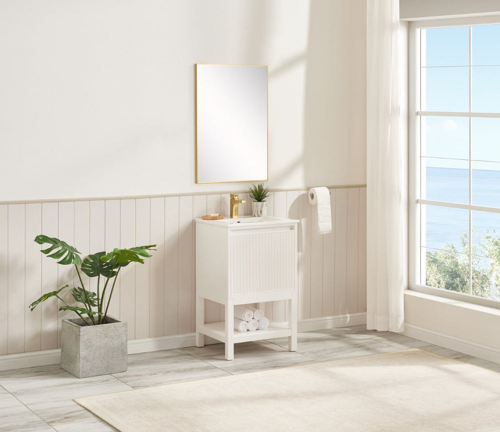 English Elm 20 Inch Solid Wood Bathroom Vanity Pre-assembled Ceramic Basin Adjustable Storage W2316P379994