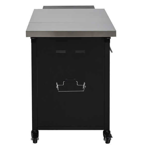 English Elm Outdoor Bbq Prep Cart Rolling Stainless Steel Grill Station with Foldable Work Surface Black N719P407404B