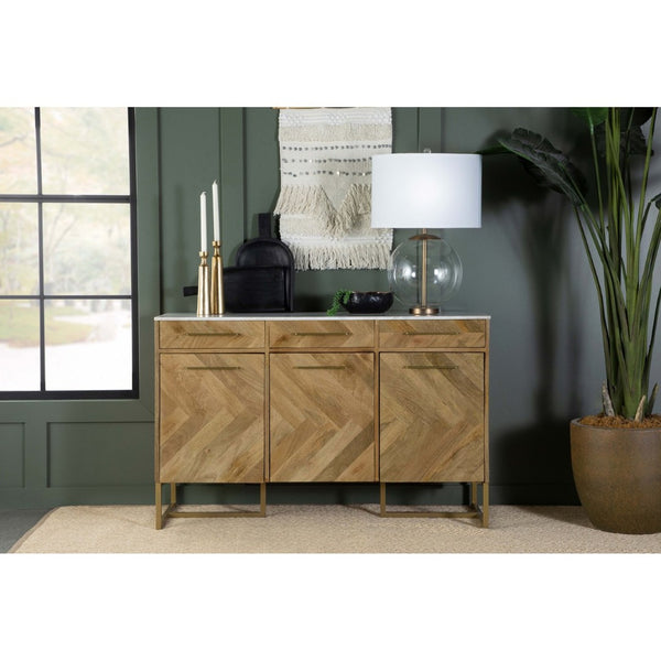 English Elm Paloma Herringbone Mango Wood Sideboard with Marble Top and Gold Legs B062P447721