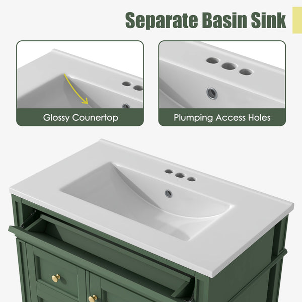 English Elm 30'' Modern Bathroom Vanity With Ceramic Sink, Ample Storage & Soft-Close Drawers For Elegance N710P206904F