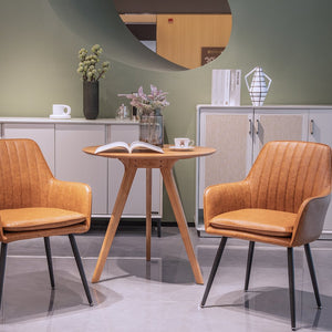 English Elm Faux Leather Mid-Back Dining Chairs Set of 2 - Whisky Brown Upholstered Seats, Metal Legs, Cozy Support W3394P329171