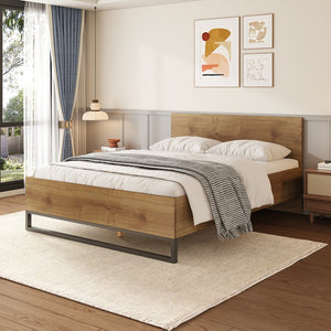 English Elm Christopher Knight Home® - Engineered Wood Queen Bed Frame - Modern Two-Tone Design In Natural & Black, Sturdy & Stylish Support N770P283038N_N770P283039N