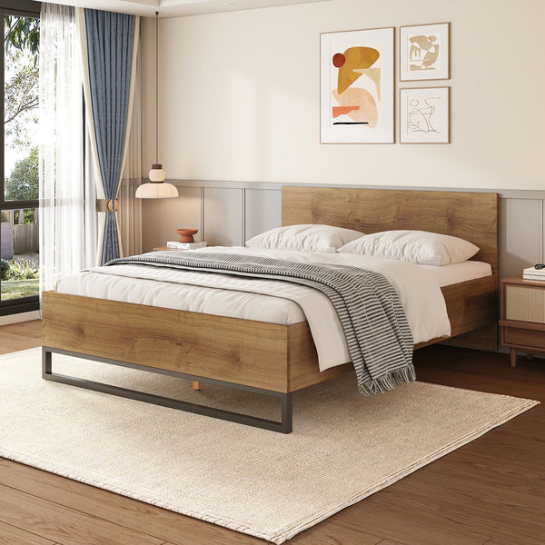 English Elm Christopher Knight Home® - Engineered Wood Queen Bed Frame - Modern Two-Tone Design In Natural & Black, Sturdy & Stylish Support N770P283038N_N770P283039N