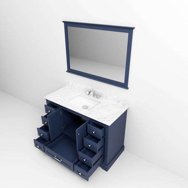 English Elm Navy 48" Single Bath Vanity with Carrara Marble Top, Scratch-Resistant Surface, Chrome Faucet & 46" Mirror B2731S01238