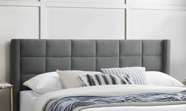 English Elm Elegant Velvet Upholstered Queen Bed with Geometric Stitched Headboard, Platform Design, 12" Height Gray 66 L x 23 W x 9 H B011P238938