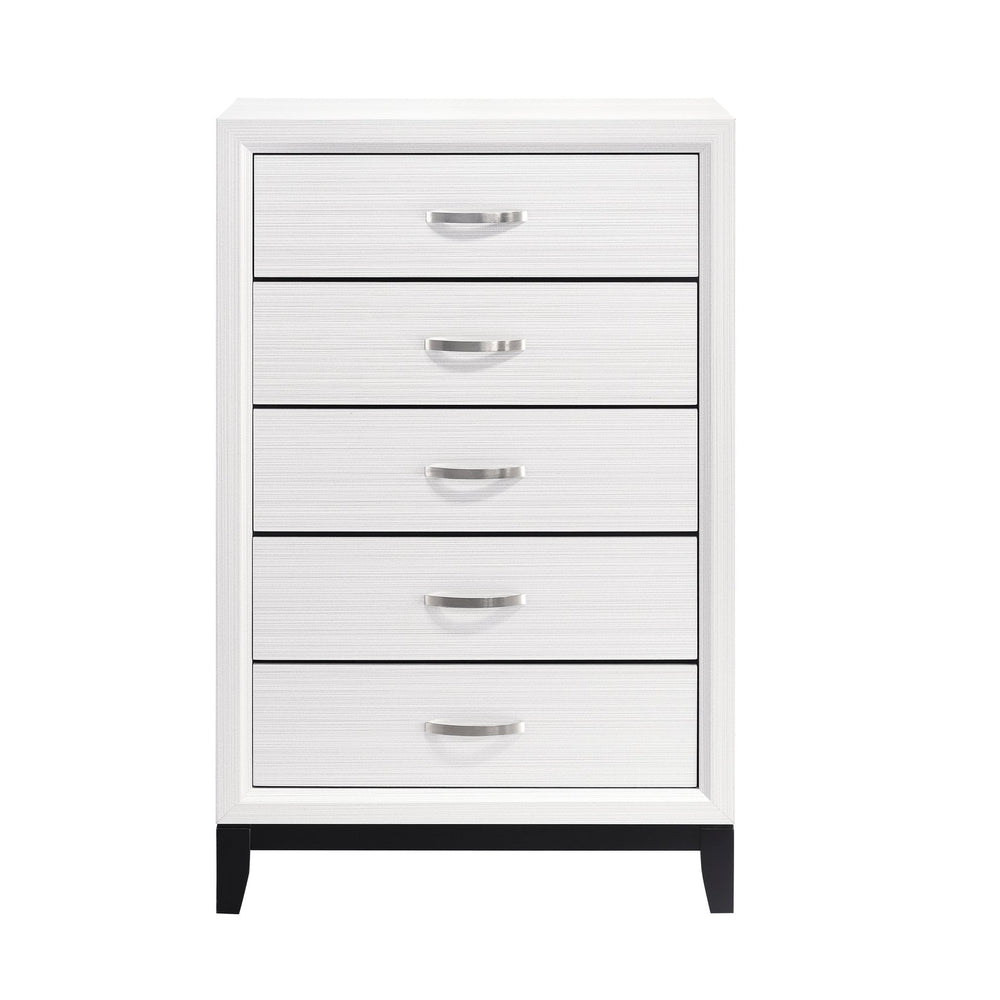 English Elm Modern Davi 5-Drawer Chest with Wood Grain Melamine, Nickel Pulls & Black Base Rail for Bedroom White 33.75 L x 19 W x 49.25 H B011P235880