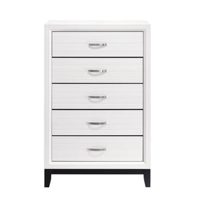 English Elm Modern Davi 5-Drawer Chest with Wood Grain Melamine, Nickel Pulls & Black Base Rail for Bedroom White 33.75 L x 19 W x 49.25 H B011P235880