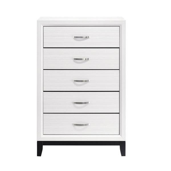 English Elm Modern Davi 5-Drawer Chest with Wood Grain Melamine, Nickel Pulls & Black Base Rail for Bedroom White 33.75 L x 19 W x 49.25 H B011P235880