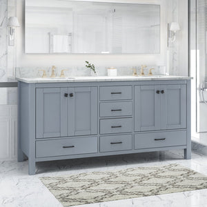 English Elm Christopher Knight Home® - 73'' Luxury Bathroom Vanity with Marble Top & Dual Ceramic Sinks, Freestanding 4-Door 3-Drawer Cabinet Grey N759S999017E