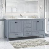 Christopher Knight Home® - Noble House - - 73'' Bathroom Vanity With Marble Top & Double Ceramic Sinks, 4 Doors, 6 Drawers, Grey