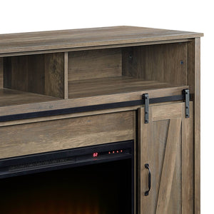 English Elm Rustic Oak Electric Fireplace Console with Sliding Barn Door, 2-Door Storage & Open Display Shelves for Media (51"W x 38"H) B062S00573