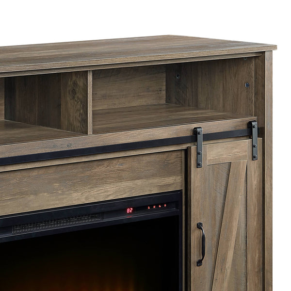 English Elm Rustic Oak Electric Fireplace Console with Sliding Barn Door, 2-Door Storage & Open Display Shelves for Media (51"W x 38"H) B062S00573